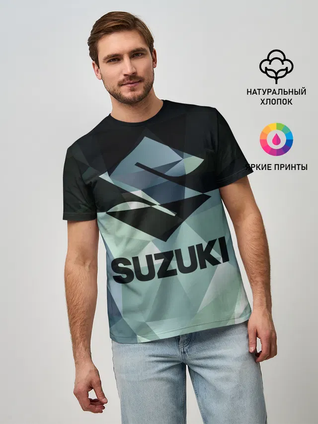 Мужская базовая футболка с принтом «Suzuki»