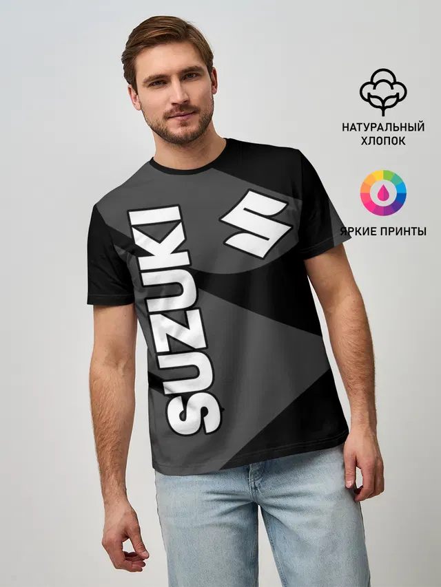 Мужская базовая футболка с принтом «Suzuki»