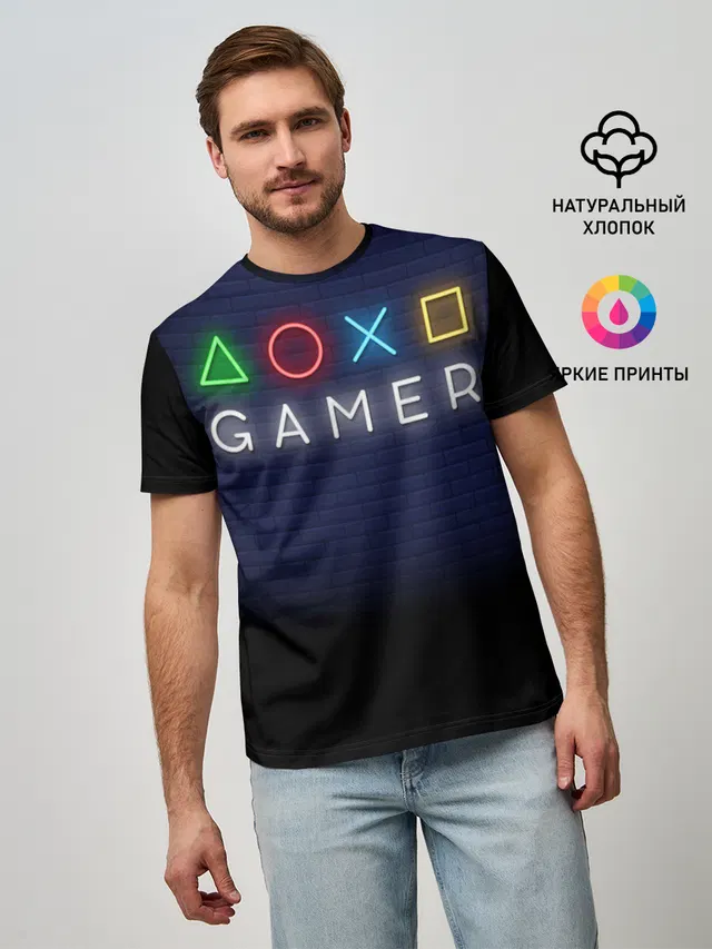 Мужская базовая футболка с принтом «Разные игры — Doxo Gamer»