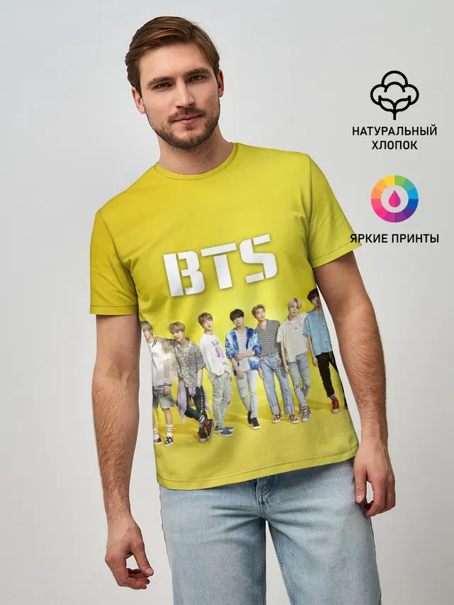 Мужская базовая футболка с принтом «BTS»