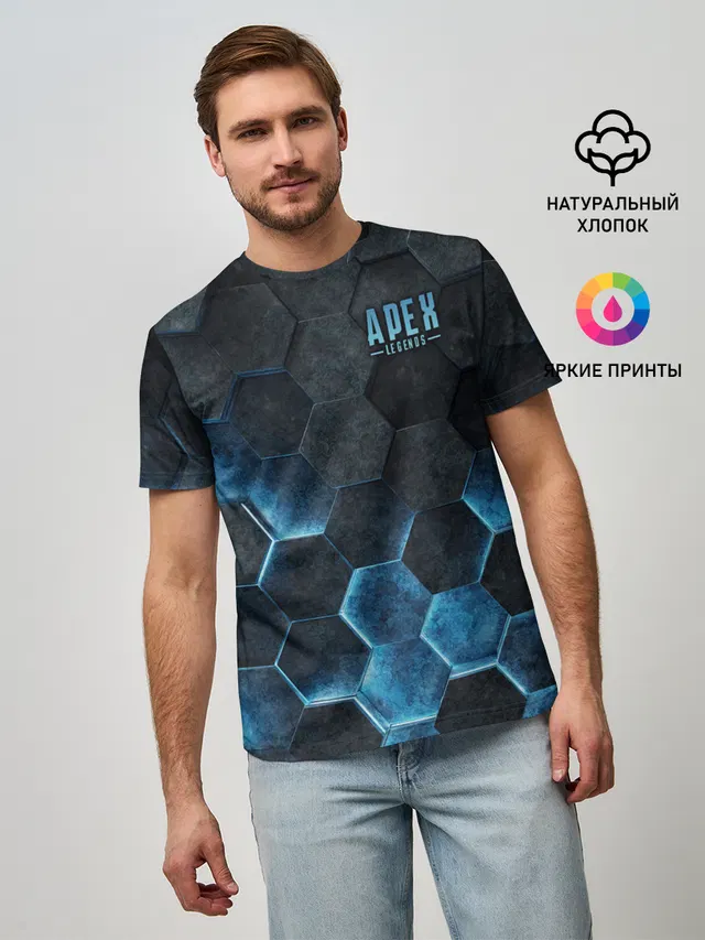 Мужская базовая футболка с принтом «Hexagon»