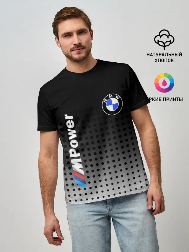 Мужская базовая футболка с принтом «BMW»