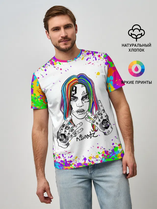 Мужская базовая футболка с принтом «6IX9INE — Такеши 6ix9ine»