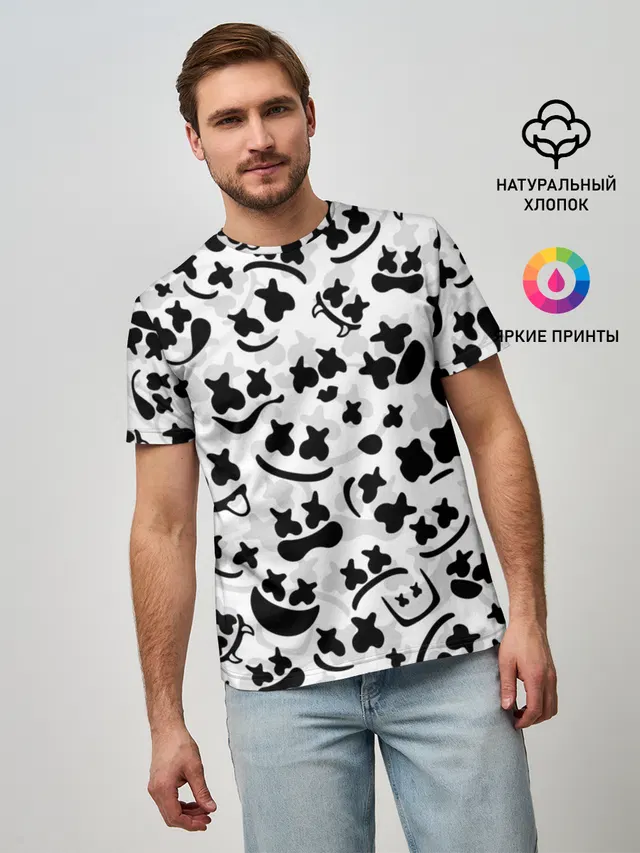 Мужская базовая футболка с принтом «Marshmello — MARSHMELLO FACE»