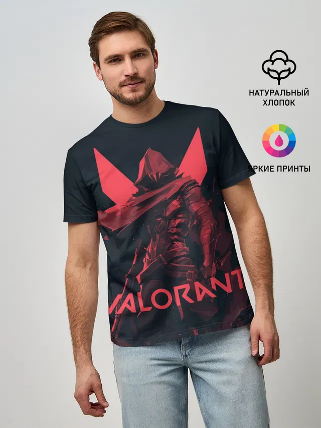 Мужская базовая футболка с принтом «Valorant Omen»