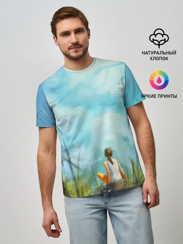 Мужская базовая футболка с принтом «Cloud ART»