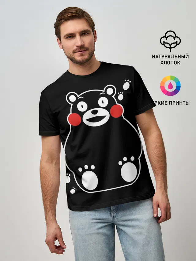 Мужская базовая футболка с принтом «Кумамон — Kumamon сидит»