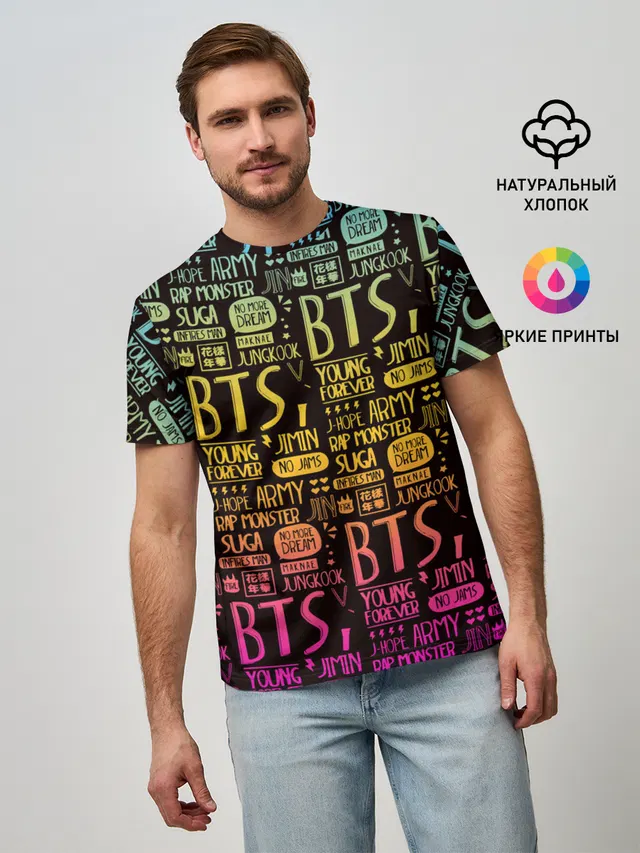 Мужская базовая футболка с принтом «BTS»