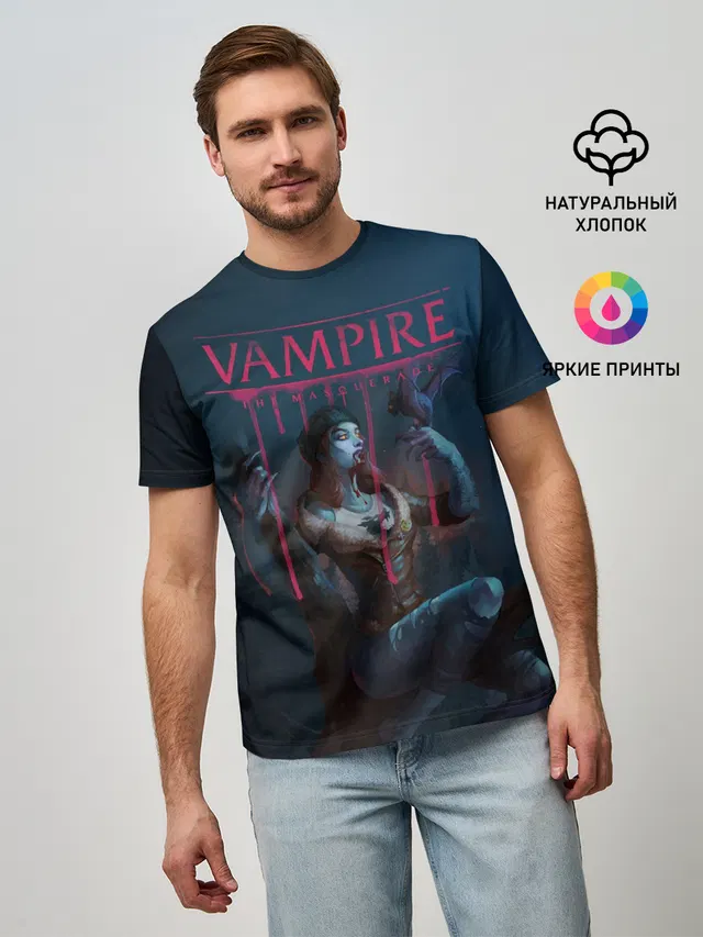 Мужская базовая футболка с принтом «Vampire: The Masquerade»