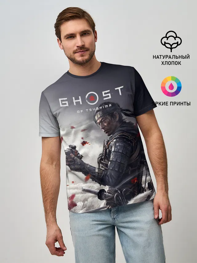 Мужская базовая футболка с принтом «Ghost of Tsushima»