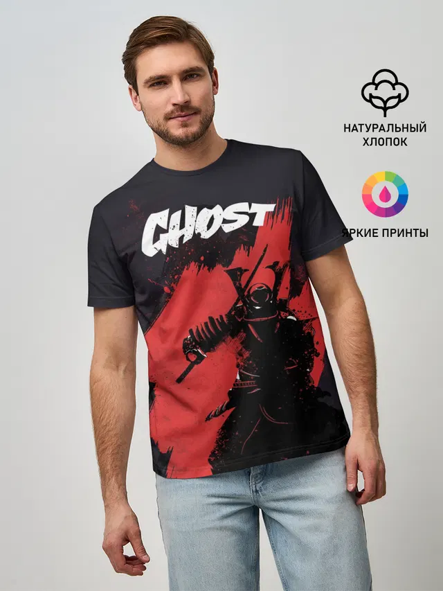 Мужская базовая футболка с принтом «Ghost of Tsushima — Ghost»
