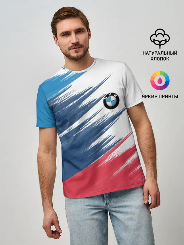 Мужская базовая футболка с принтом «BMW»