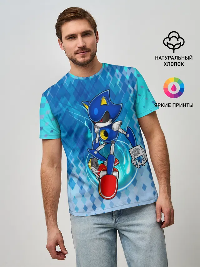 Мужская базовая футболка с принтом «Соник — Metal Sonic»