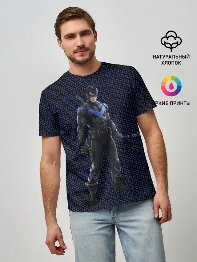 Мужская базовая футболка с принтом «Batman Arkham Knight — Nightwing»