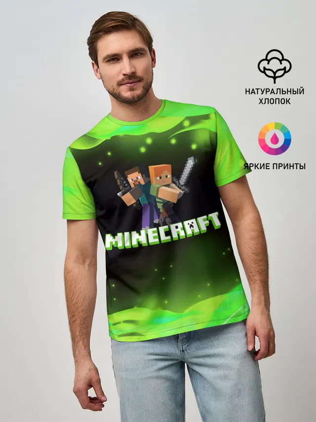 Мужская базовая футболка с принтом «Майнкрафт — Minecraft 1»