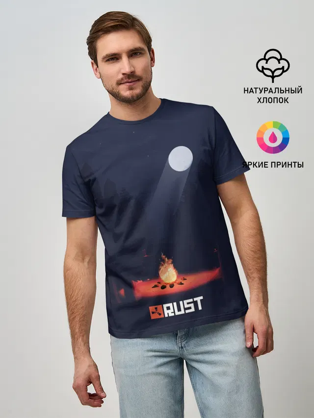 Мужская базовая футболка с принтом «Rust»