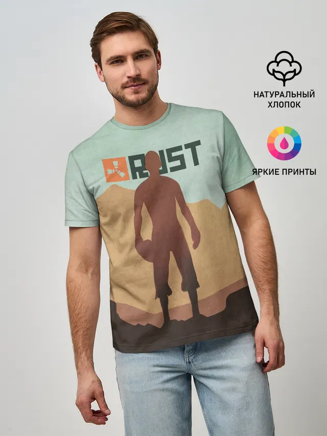 Мужская базовая футболка с принтом «Rust»