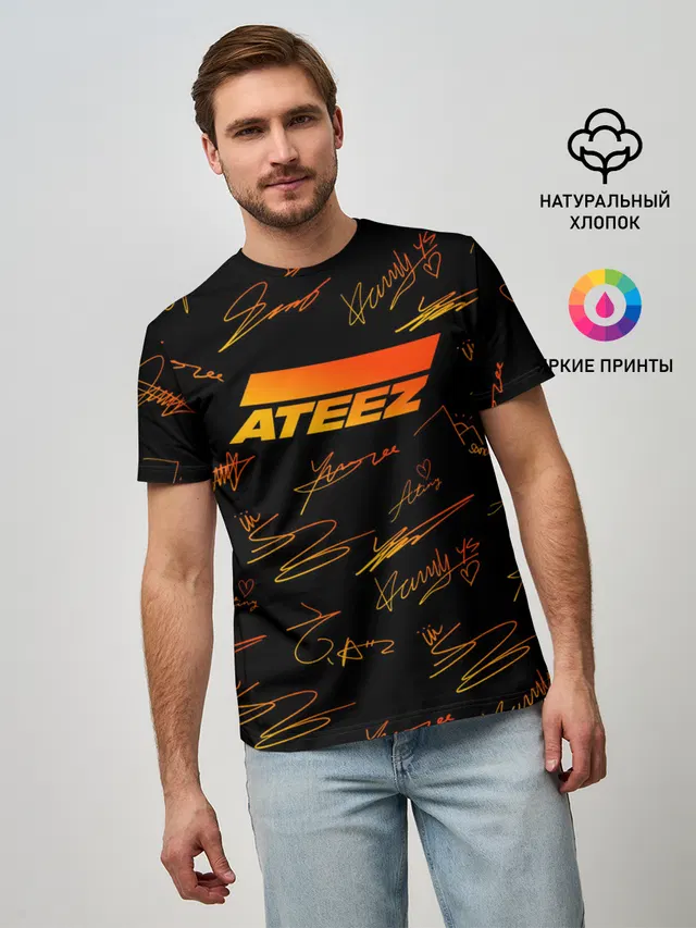 Мужская базовая футболка с принтом «Ateez — ATEEZ АВТОГРАФЫ»