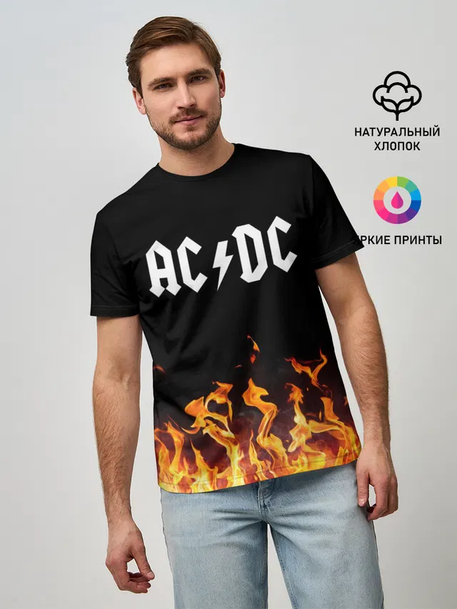 Мужская базовая футболка с принтом «AC DC AC DC»
