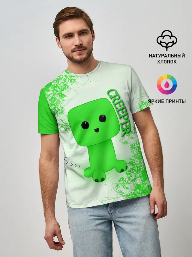 Мужская базовая футболка с принтом «Майнкрафт — MINECRAFT CREEPER»