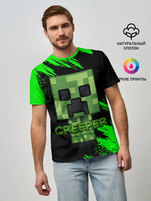 Мужская базовая футболка с принтом «Майнкрафт — MINECRAFT CREEPER»