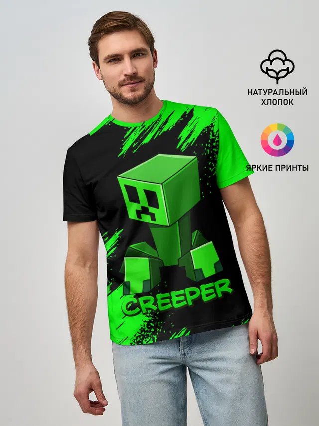 Мужская базовая футболка с принтом «Майнкрафт — MINECRAFT CREEPER»