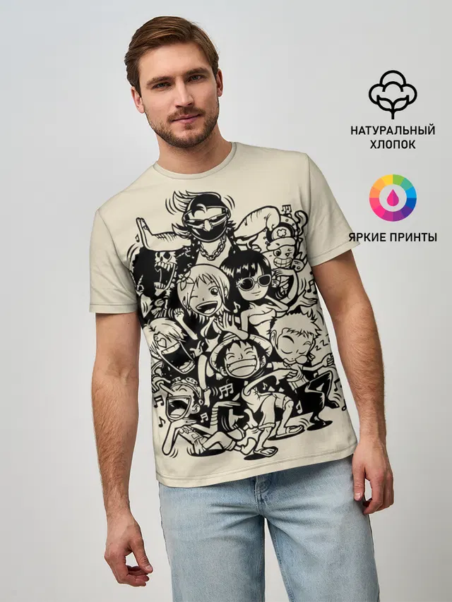 Мужская базовая футболка с принтом «Ван Пис — герои One Piece»