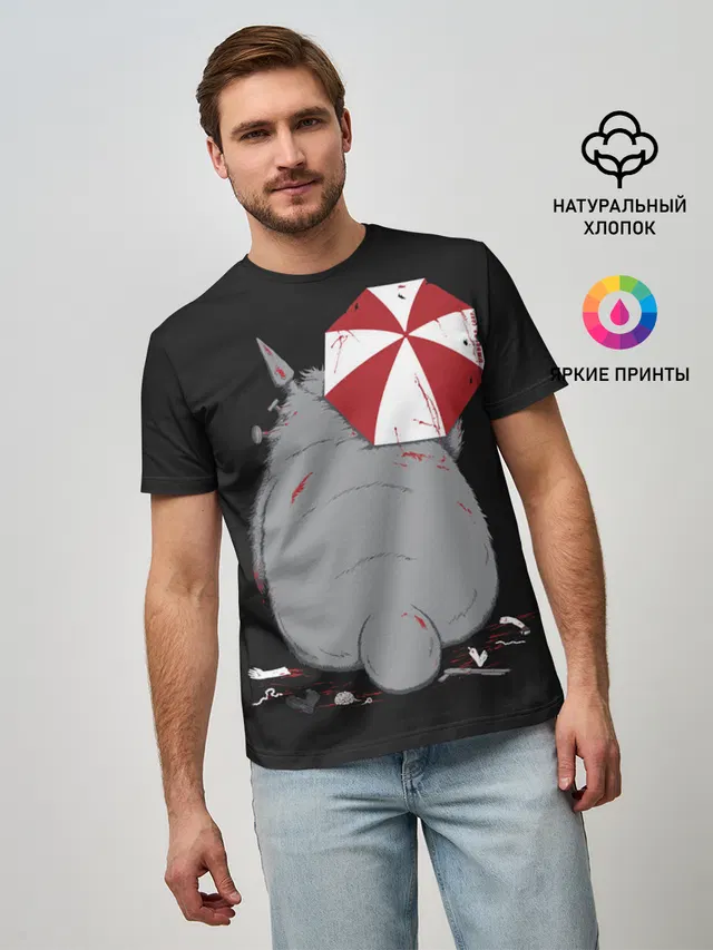 Мужская базовая футболка с принтом «Тоторо и Umbrella Corp.»