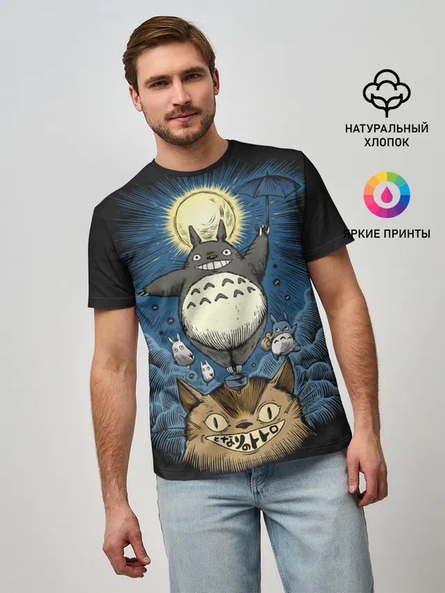Мужская базовая футболка с принтом «Тоторо — My Neighbor Totoro кот и заяц»
