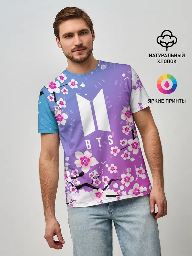 Мужская базовая футболка с принтом «BTS»