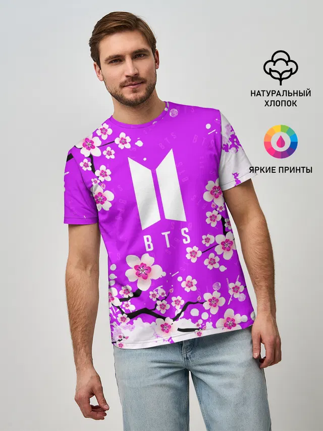 Мужская базовая футболка с принтом «BTS»