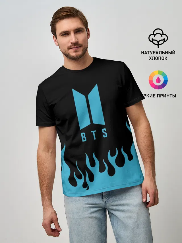 Мужская базовая футболка с принтом «BTS»