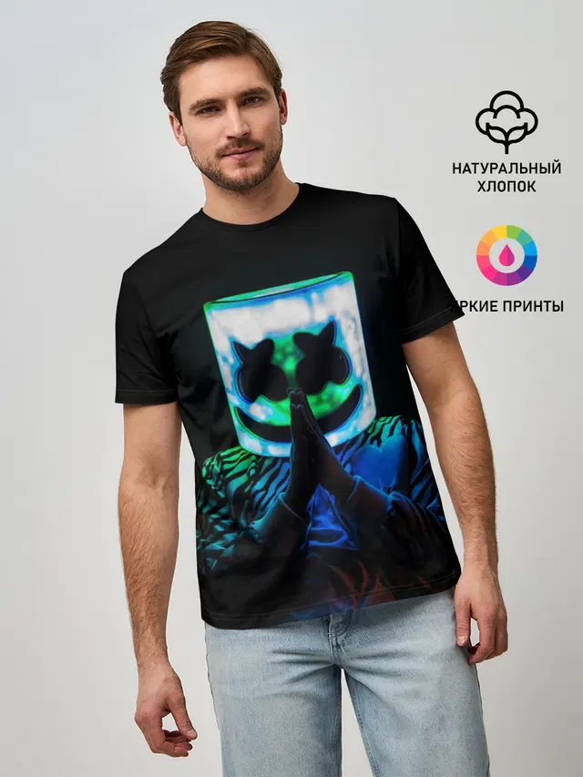 Мужская базовая футболка с принтом «Marshmello»