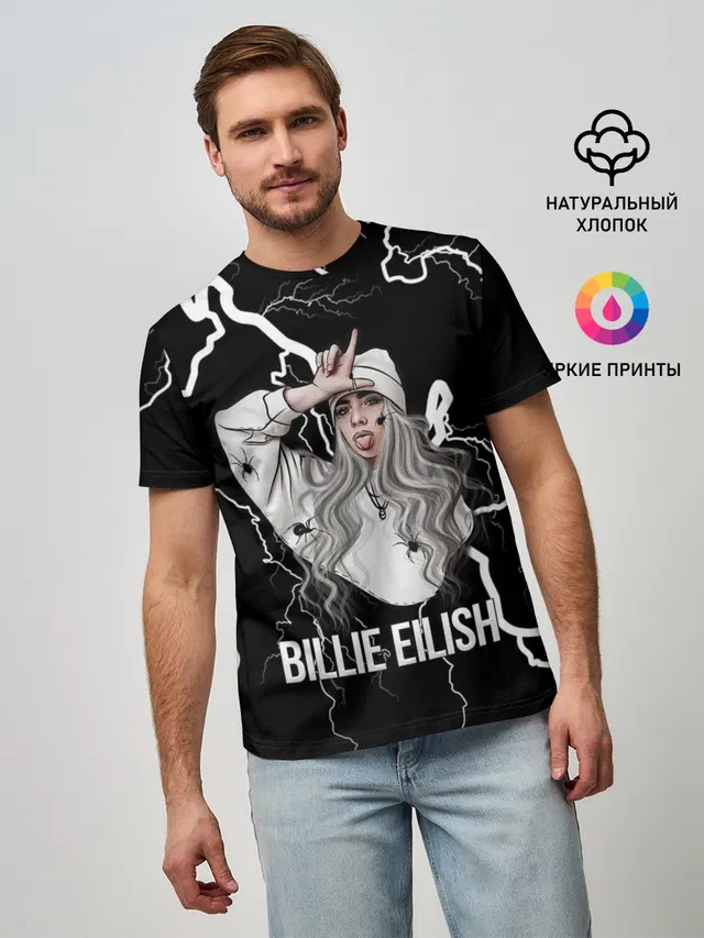 Мужская базовая футболка с принтом «Billie Eilish»