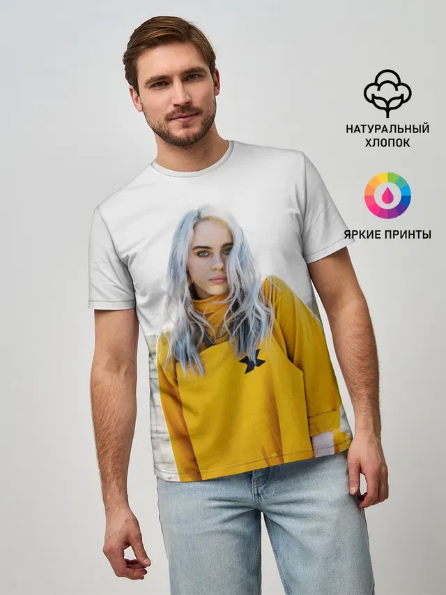 Мужская базовая футболка с принтом «Billie Eilish»