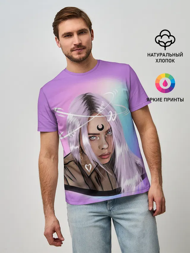 Мужская базовая футболка с принтом «Billie Eilish»