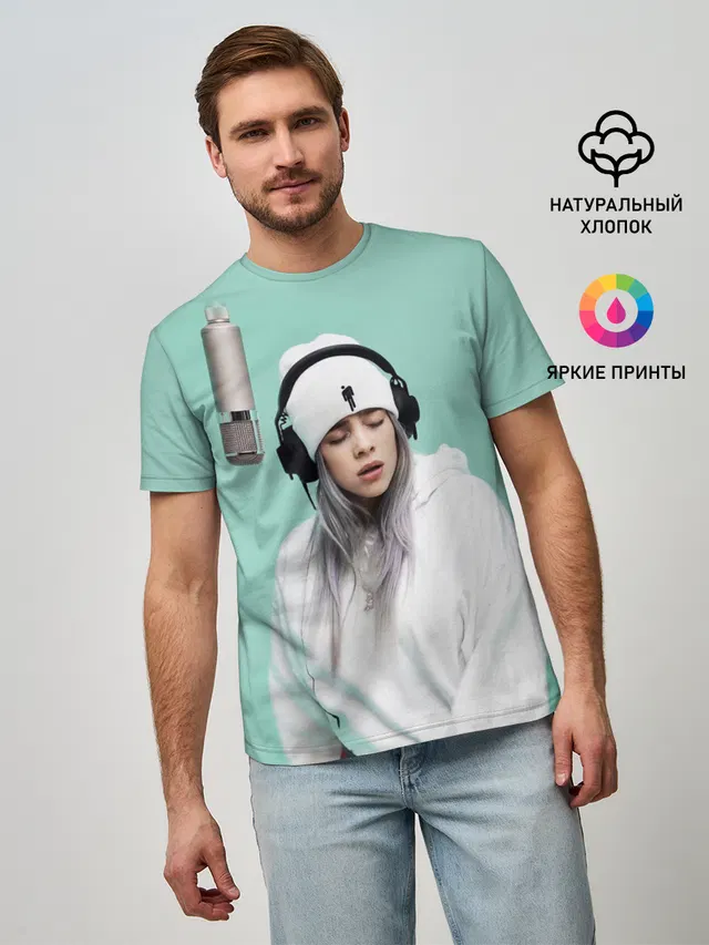Мужская базовая футболка с принтом «Billie Eilish»