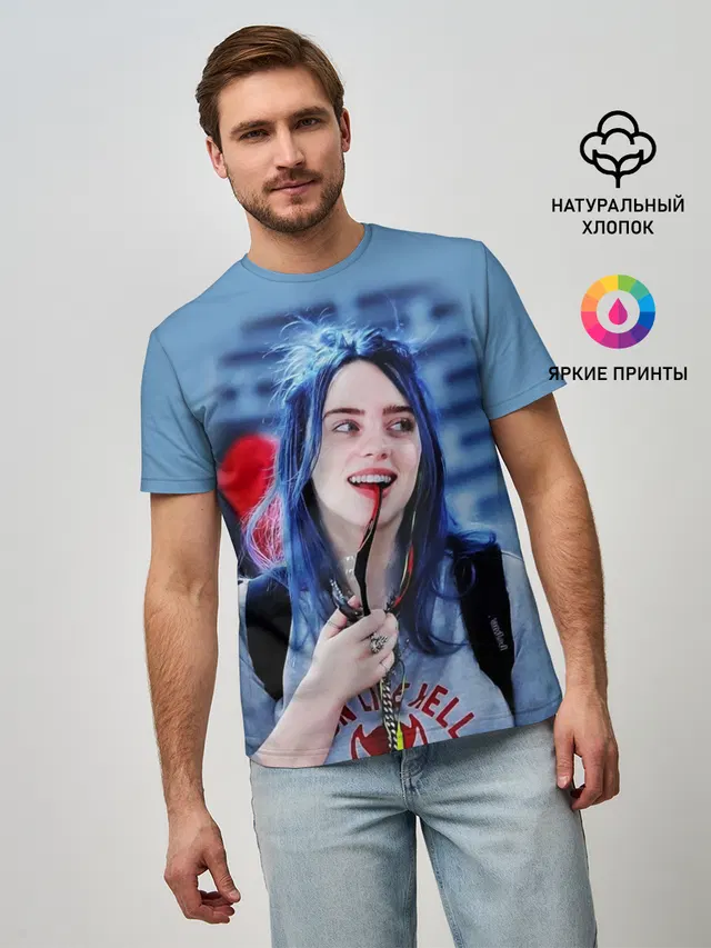 Мужская базовая футболка с принтом «Billie Eilish»