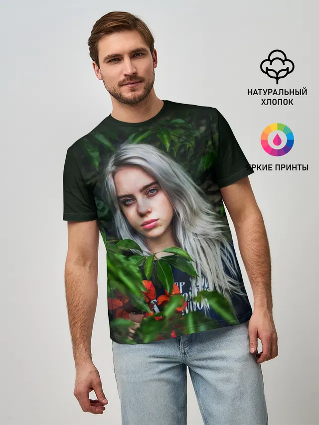 Мужская базовая футболка с принтом «Billie Eilish»