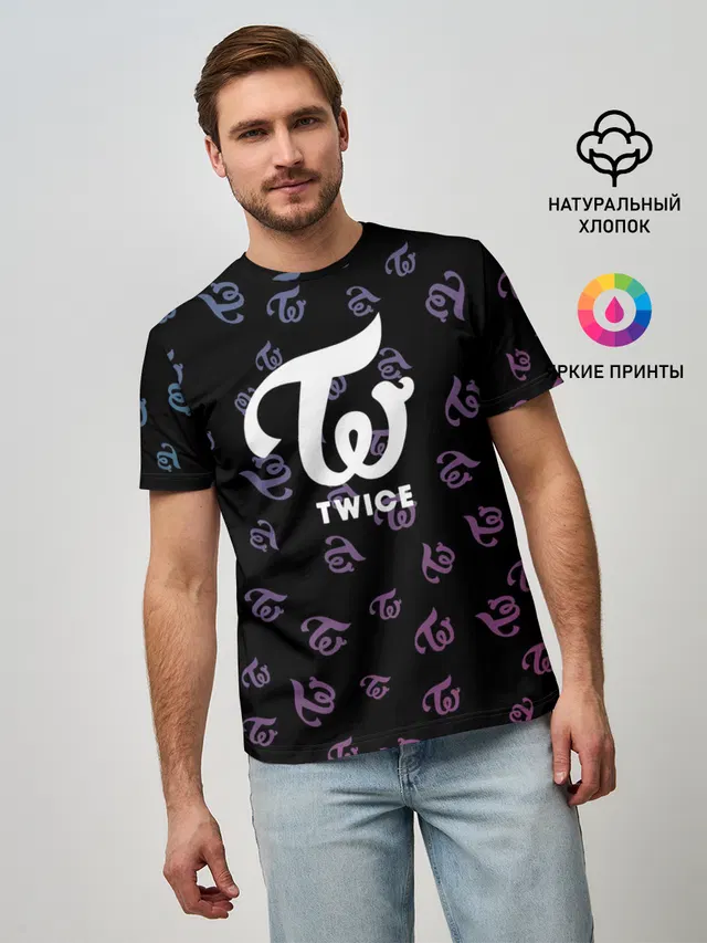 Мужская базовая футболка с принтом «Twice»
