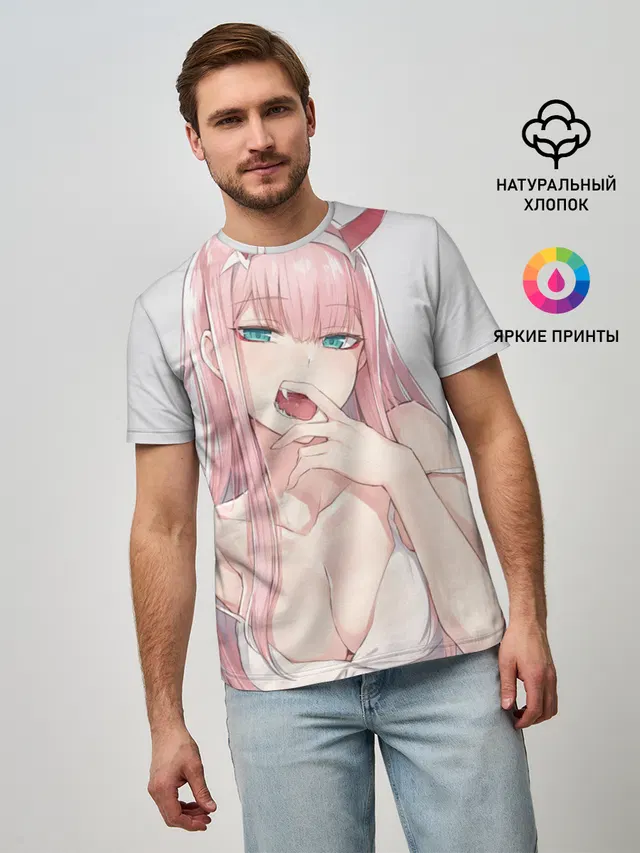Мужская базовая футболка с принтом «Ahegao Zero Two»