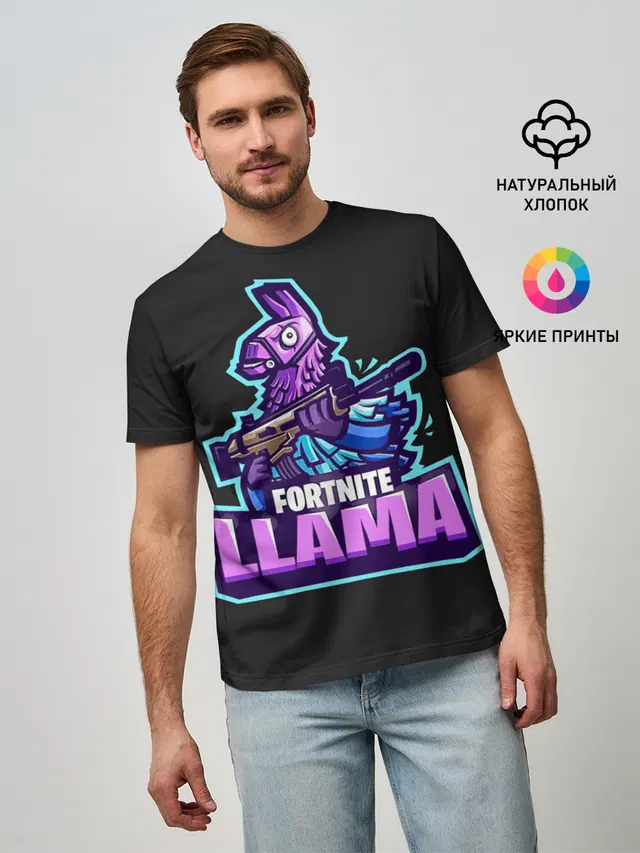 Мужская базовая футболка с принтом «Фортнайт — Fortnite LLAMA»