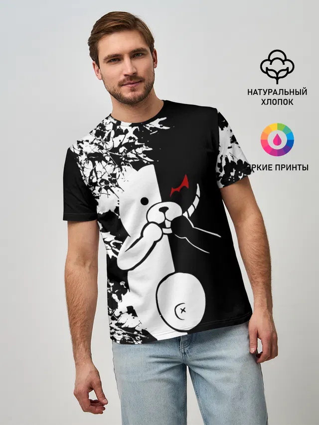 Мужская базовая футболка с принтом «MONOKUMA держит руки»