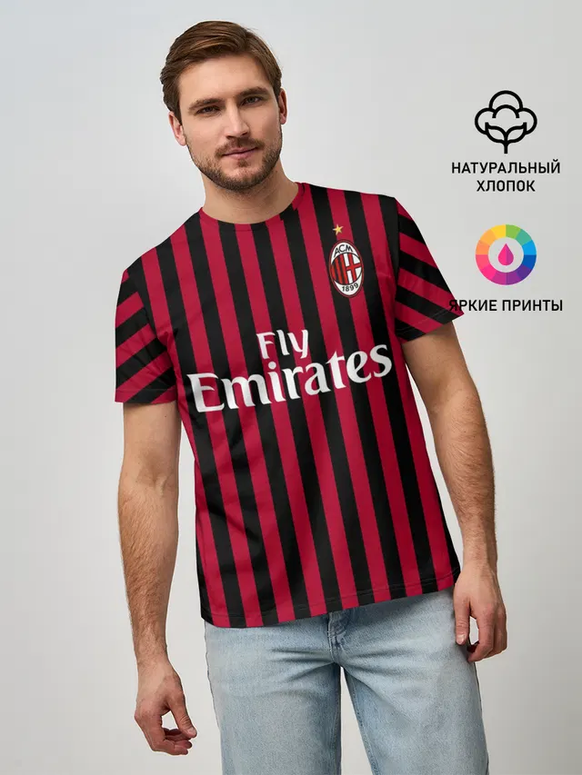 Мужская базовая футболка с принтом «Милан — Ibrahimovic home 19-20»