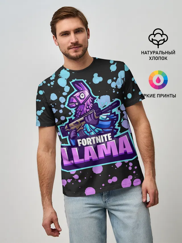 Мужская базовая футболка с принтом «Фортнайт — Fortnite LLAMA»