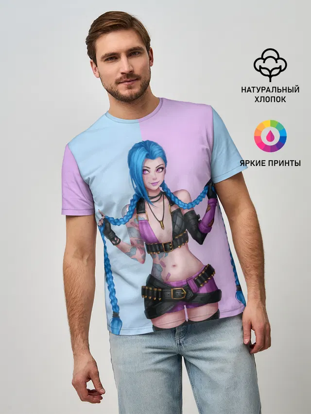 Мужская базовая футболка с принтом «League of Legends Jinx»
