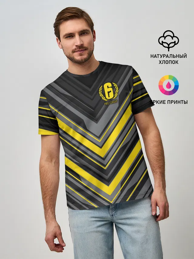 Мужская базовая футболка с принтом «R6 Pro League»