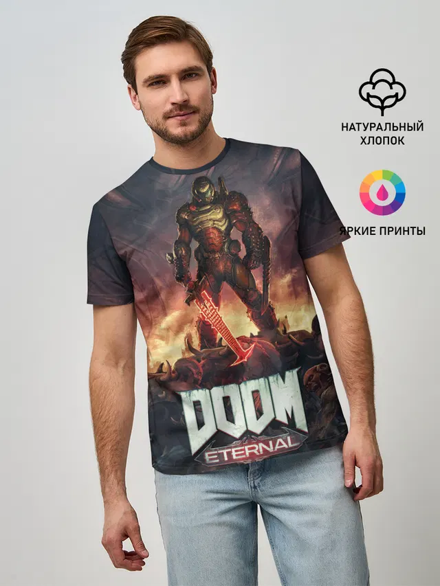 Мужская базовая футболка с принтом «Дум — DOOM ETERNAL»