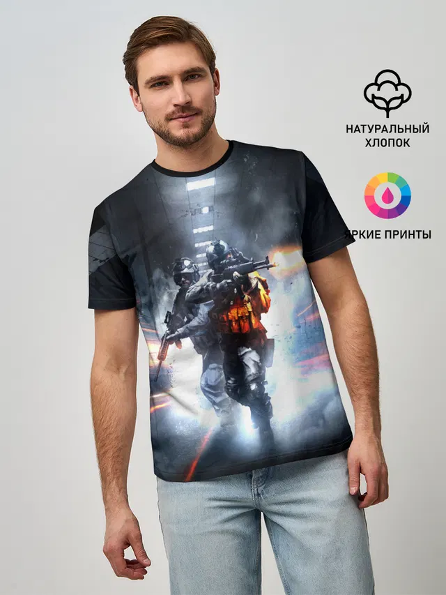 Мужская базовая футболка с принтом «Battlefield 3»