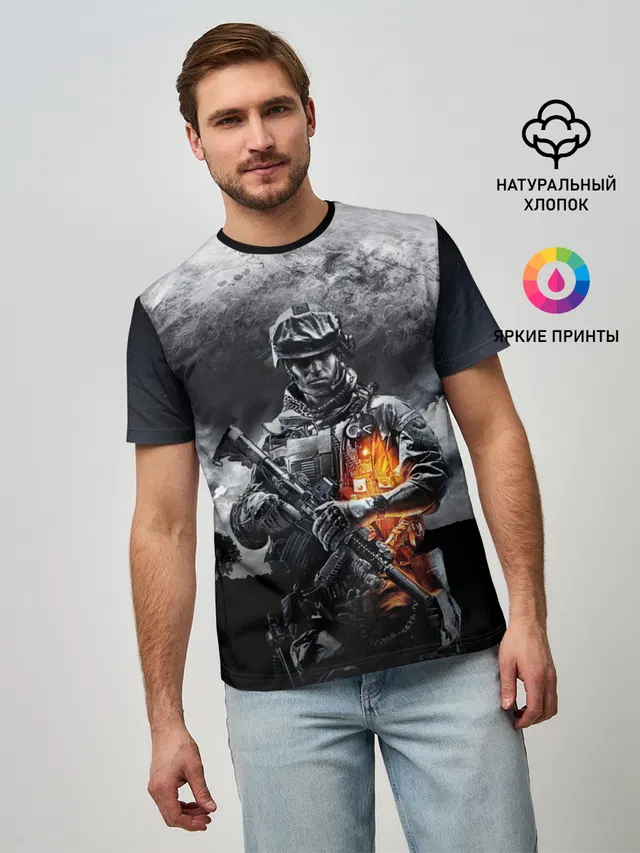 Мужская базовая футболка с принтом «Soldier»